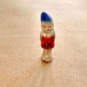 Vintage Ceramic Figurine with Blue Hat and Red Outfit